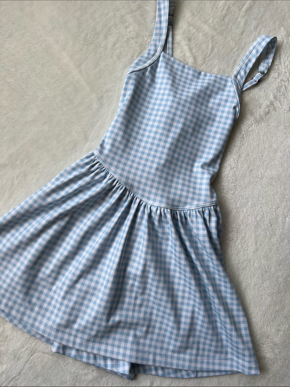 abercrombie kids Light Blue & White Athleisure Gingham Sundress w shorts